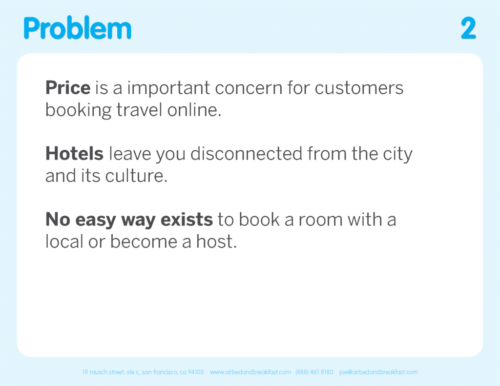 Startup pitch decks: Airbnb Problem slide