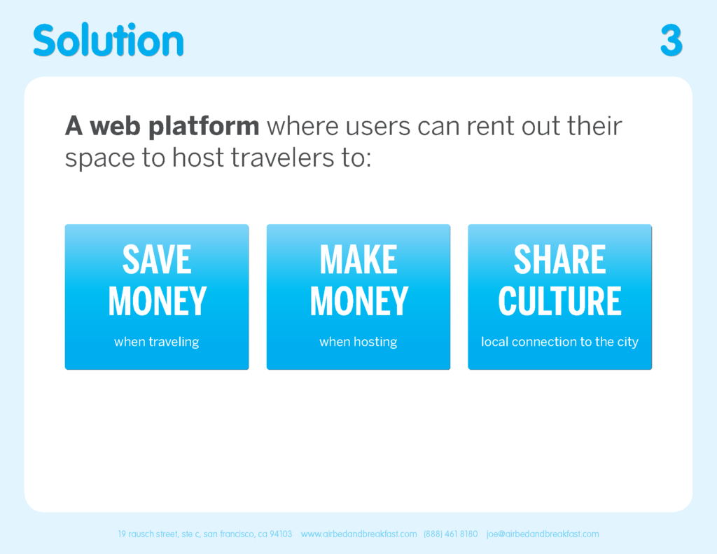 Startup pitch decks: Airbnb Solution slide