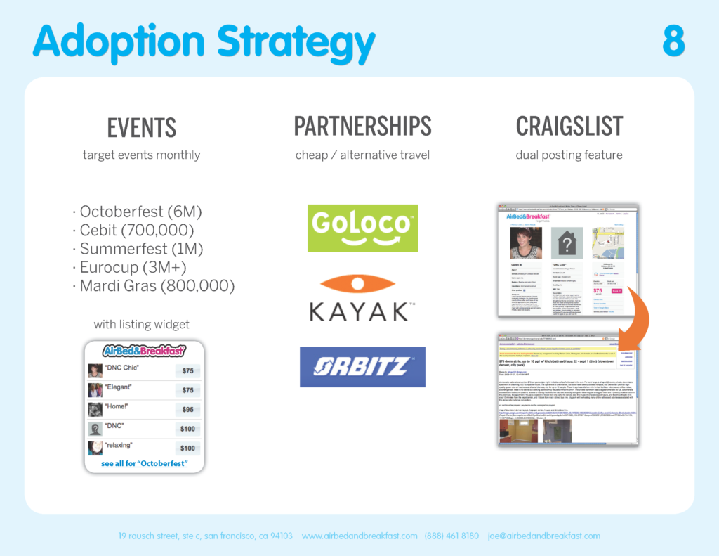 Startup pitch decks: Airbnb Go-To-Market and Adoption Strategy slide