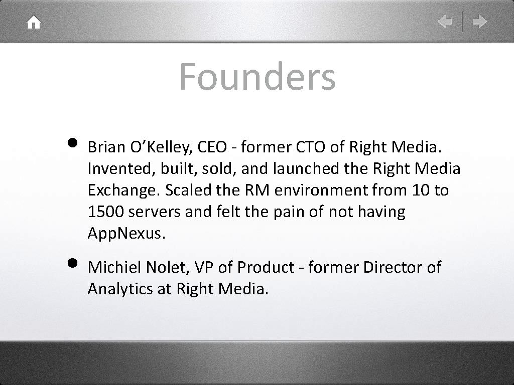 pitch deck structure: AppNexus pitch deck Founders Team slide