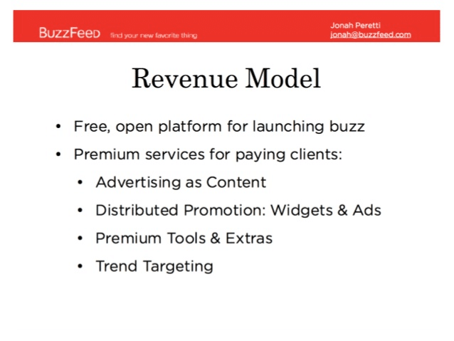 pitch deck structure: BuzzFeed pitch deck revenue model slide