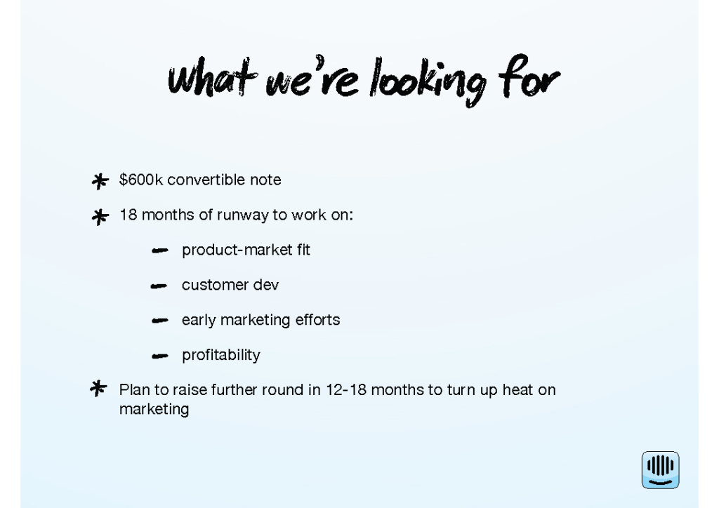pitch deck structure: Intercom pitch deck what we're looking for slide
