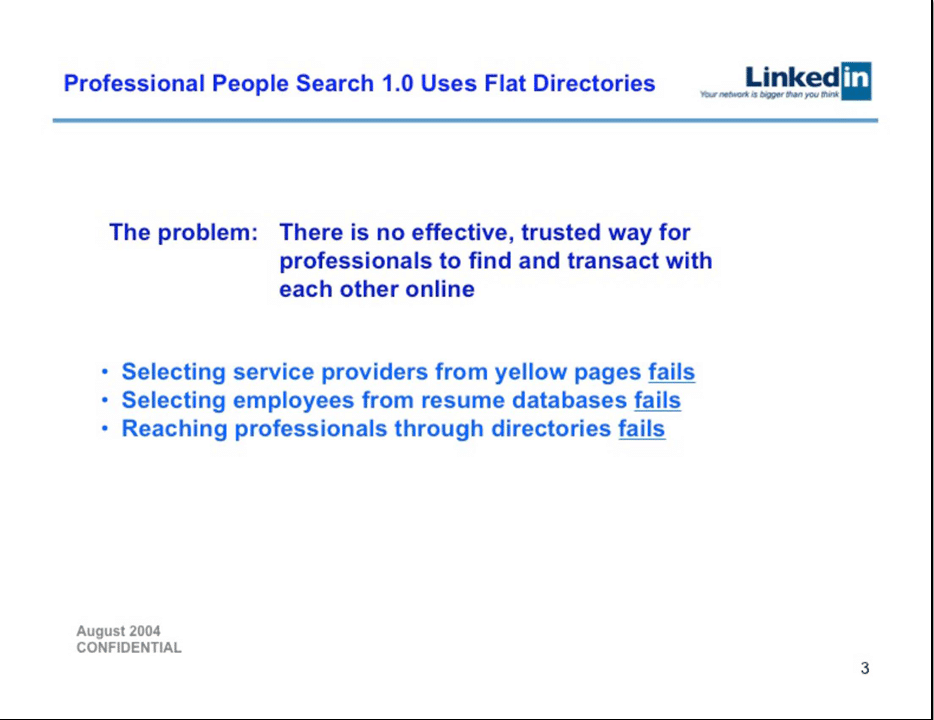 pitch deck structure: LinkedIn pitch deck problem page